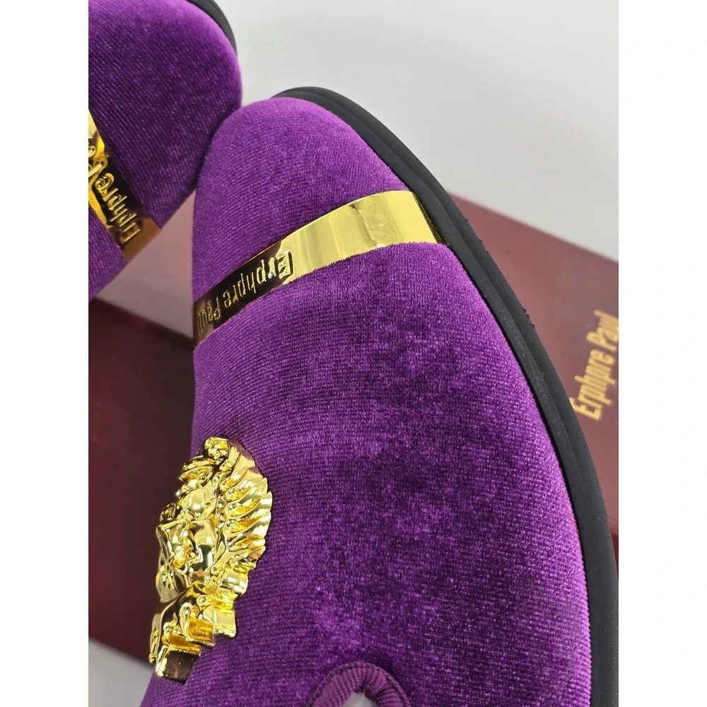 Erphpre Paul Shoes Men's Sz 8 - Purple Velvet - Comfy‎ - Metal Lion Head gold